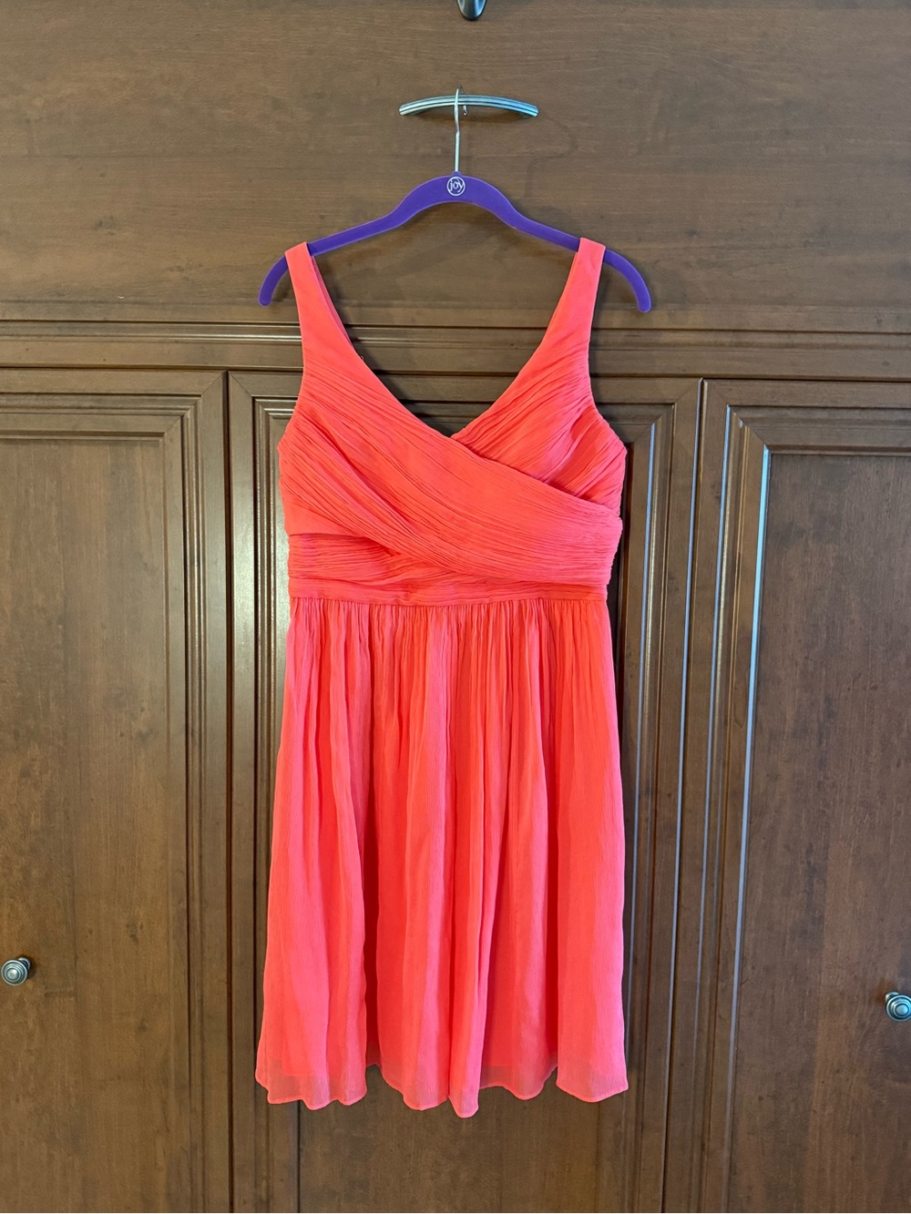 J. Crew Coral Pleated V-Neck Midi Dress